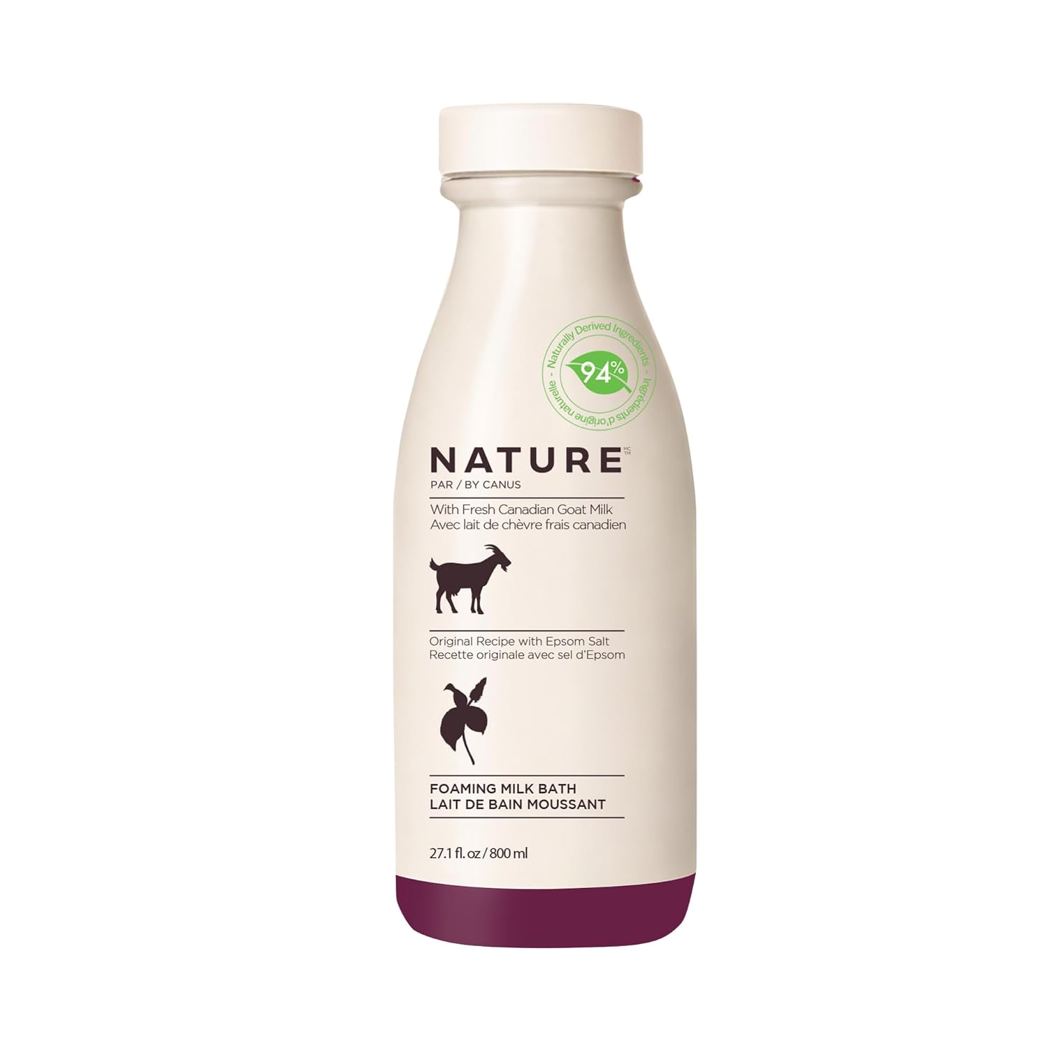 Goat Milk Bubble Bath Foaming Soak, 27.1 Fl Oz with Fresh Canadian Goat Milk, Smoothing Bath Milk for Soft Skin, Nature by Canus Original