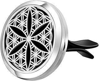 Wild Essentials Flower of Life Essential Oil Car Vent Diffuser, Stainless Steel Locket Pendant With 12 Color Refill Pads, Customizable Color Changing Air Freshener for Aromatherapy