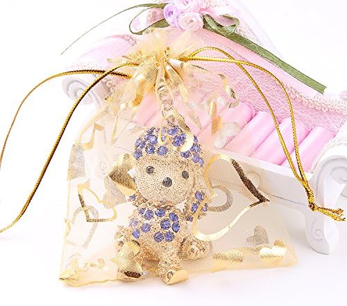 Wudygirl 100 PCS Organza Bags 3.54X4.72 inches Small Jewelry Bags with Drawstring Wedding Christmas Party Lavender Sachets Soaps Marbles Coins Bag (Mix Heart)