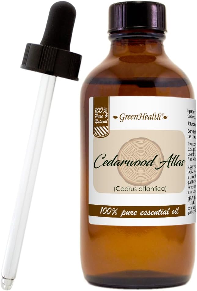 Cedarwood Atlas Essential Oil – 4 fl oz (118 ml) Glass Bottle w/Glass Dropper – 100% Pure Essential Oil – GreenHealth