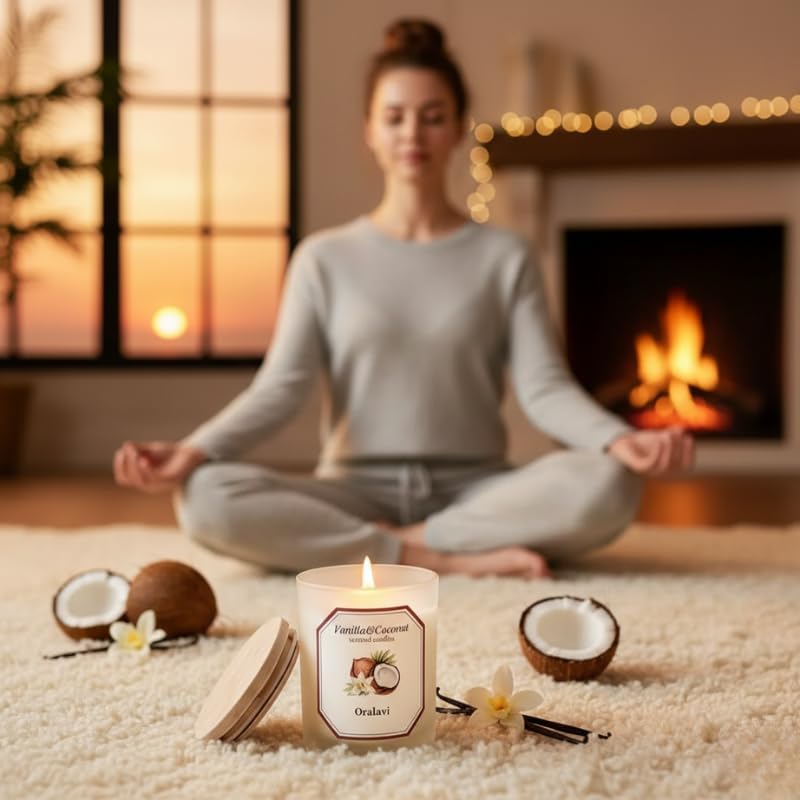 Vanilla Coconut Candles for Home, Non-Toxic Soy Wax 16oz Aromatherapy Candle Gifts,Highly Scented & Long Lasting Vanilla Candle for Home Relaxation|Stress Relief|Mediation|Spa