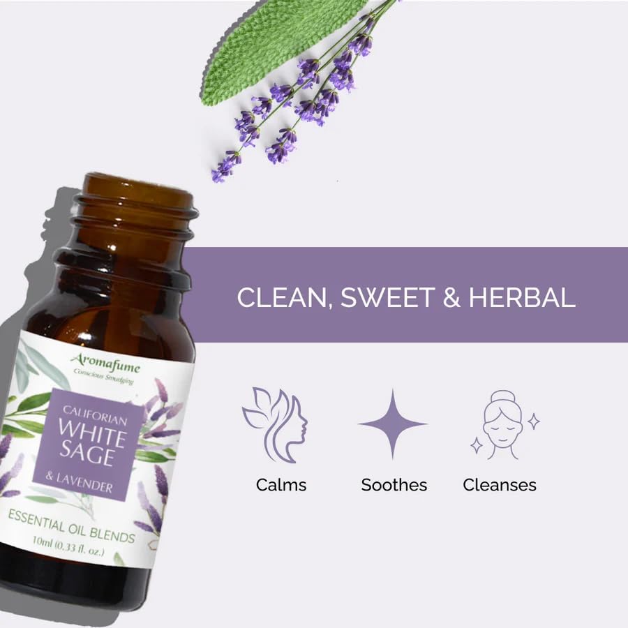 White Sage & Lavender Essential Oil Diffuser Blend by Aromafume | 3x10ml/0.33 fl oz | Aromatherapy Oil for Cleansing Negative Energy & Protection | Ethically sourced | Sage Oil for Smokeless Smudging