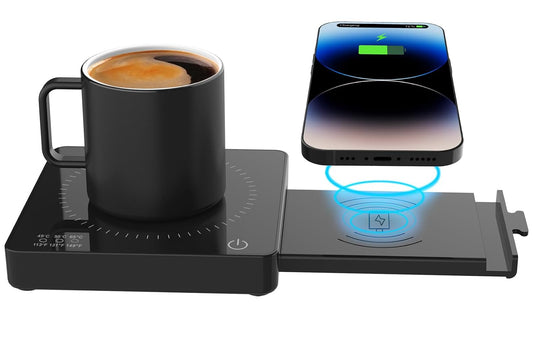 Coffee Mug Warmer with 15W Wireless Phone Charger & 3A USB Charging Port, 3 Temp Settings & 8H Auto Shut Off, Candle Warmer
