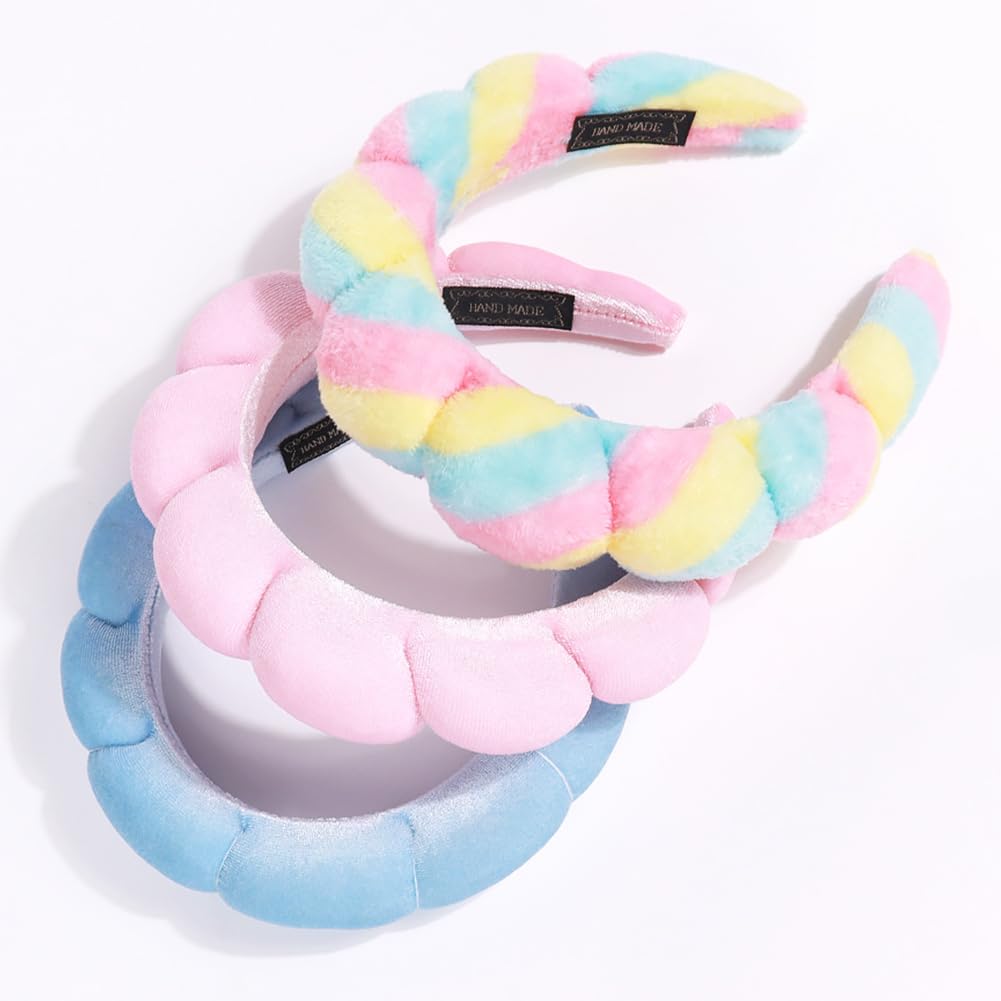 AOENJIE Spa Headbands for Washing Face or Makeup, Sponge Bubble Skincare Headbands, Puffy Terry Cloth Hairband for Women, Skin Care Makeup Headwear Hair Accessories for Girls