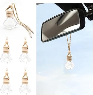 5 PCS Hanging Car Air Freshener, 8ml Empty Clear Glass Perfume Bottle Freshener Diffuser, Essential Oil Fragrance Aromatherapy Bottle Ornament for Car, Interior Car Accessories (Rhombic)