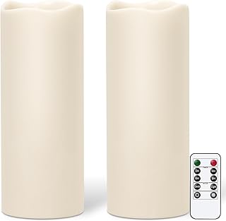 GenSwin Outdoor Candles with Timer Waterproof, Large Pillar Battery Operated Candles with Remote Timer, 12" x 5" LED Flameless Candle for Indoor Outdoor Lanterns Patio, IP65 Waterproof (Set of 2)