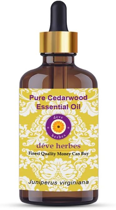 Deve Herbes Pure Cedarwood Essential Oil (Juniperus virginiana) with Glass Dropper Steam Distilled Premium Grade for Diffuser and Aromatherapy 50ml (1.69 oz)