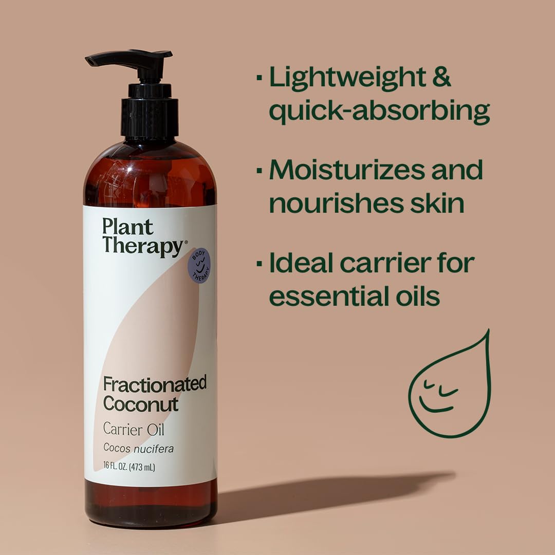 Plant Therapy Fractionated Coconut Oil for Skin, Hair, Body, Face, Diluted Essential Oils, 100% Pure, Natural Moisturizer, Massage & Aromatherapy for Men and Women Liquid Carrier Oil 16 oz