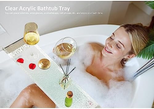 Luxury Acrylic Bathtub Tray Caddy with Metal Handles - Waterproof Spa Shelf for Relaxing Baths Perfect Bathroom Accessory for Home Spa Experience-Clear-90Cm/35.4,Clear-70cm/27.5