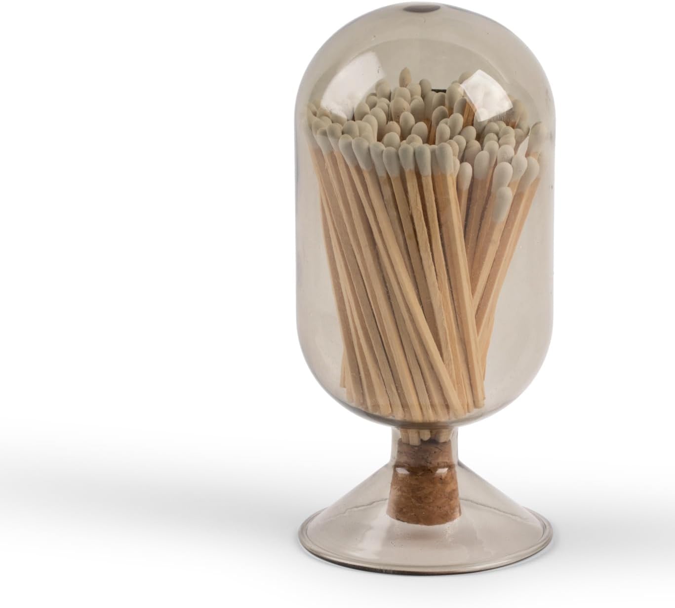 Premium Smoke Glass Cloche - Decorative Jar with Striker. Holder for Long Matches for Candles, Fireplace, Bathroom Accessories, Bath Salts. Includes Attachable Match Striker. (No Matches)