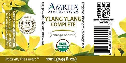 Organic Ylang Ylang, Complete Essential Oil - Cananga odorata - 100% Pure Undiluted & Therapeutic Grade, Premium Quality Aromatherapy Oils, Tested & Verified - 10ML : AMRITA Aromatherapy