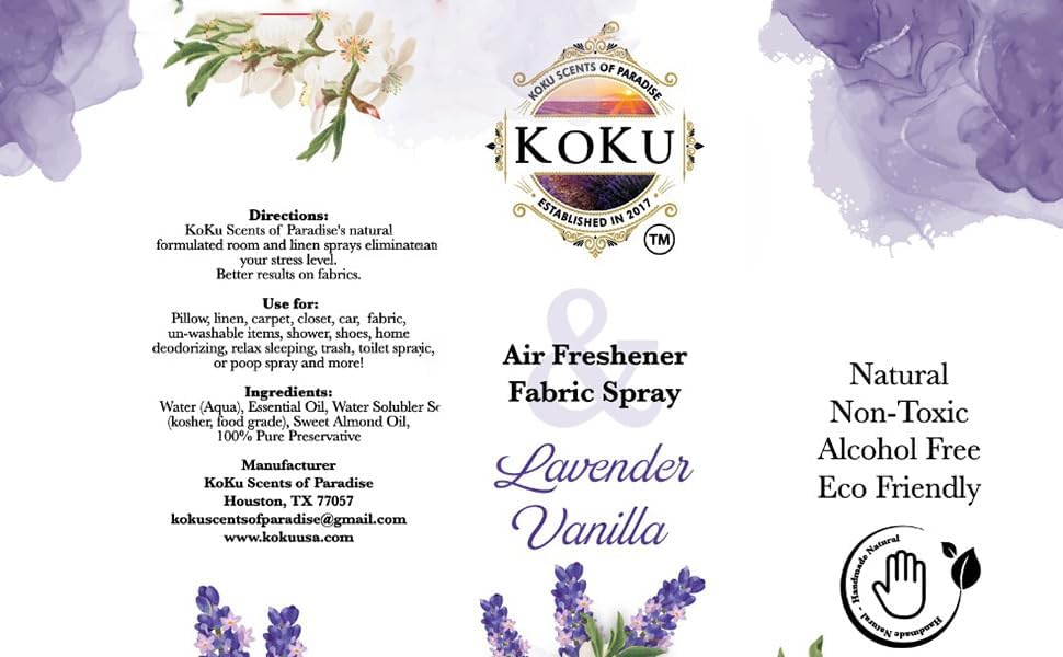 Lavender Vanilla Air Freshener - Room Spray - Odor Eliminator - Deodorizer - Car Air Freshener - Home Spray - Linen Spray - Fabric Refresher - None Toxic - Alcohol Free - Made in USA (4 Oz)