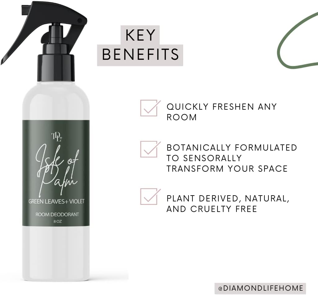 Home "ISLE OF PALM" Hibiscus + Green Floral Room Deodorant |Non Aerosol Aromatic Mist | Plant Based | Safe Odor Eliminator Freshener for Fabric/Linen, Furniture, or Air | 8.0 oz