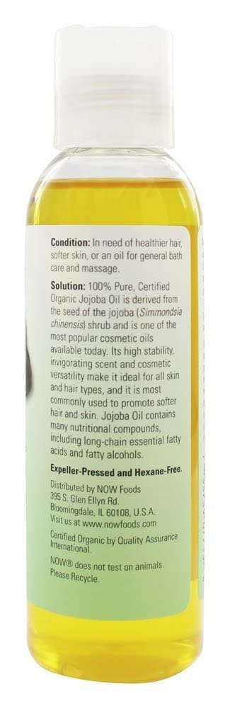 NOW Foods Solutions Certified Organic Jojoba Oil, 4 oz Liquid