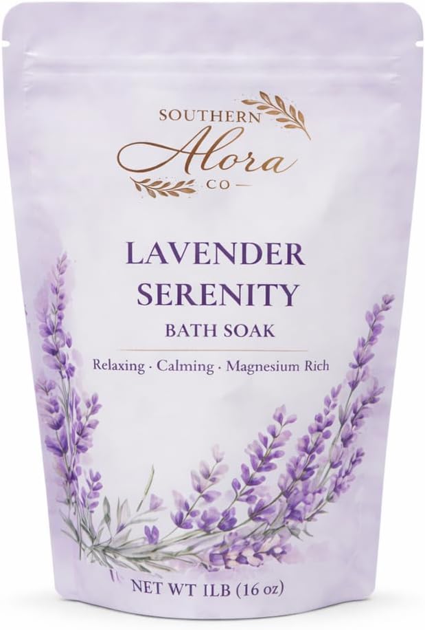 Southern Alora Lavender Bath Salts – Epsom Salt & Magnesium Bath Soak for Women Relaxing, Aromatherapy Mineral Spa Soak for Stress Relief, Muscle Recovery & Self Care