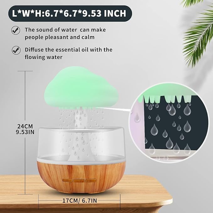 Essential Oil Diffuser with Color Changing LED Light, Wood Grain Base, 300ml Ultrasonic Cool Mist Humidifier, Aromatherapy Device