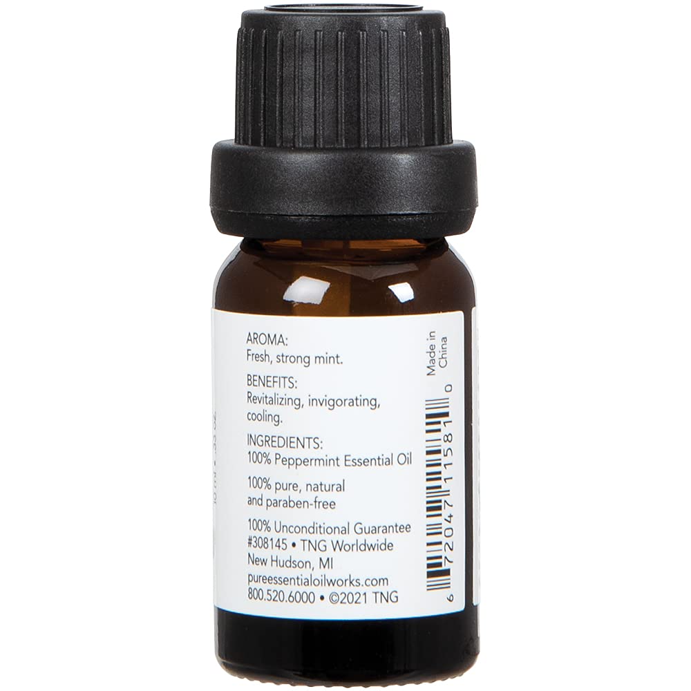 Pure Essential Oil Works Peppermint Oil, 100% Pure, Natural, Paraben-Free and Therapeutic Grade with Euro-Style Dropper, 10 ml/0.33 oz.