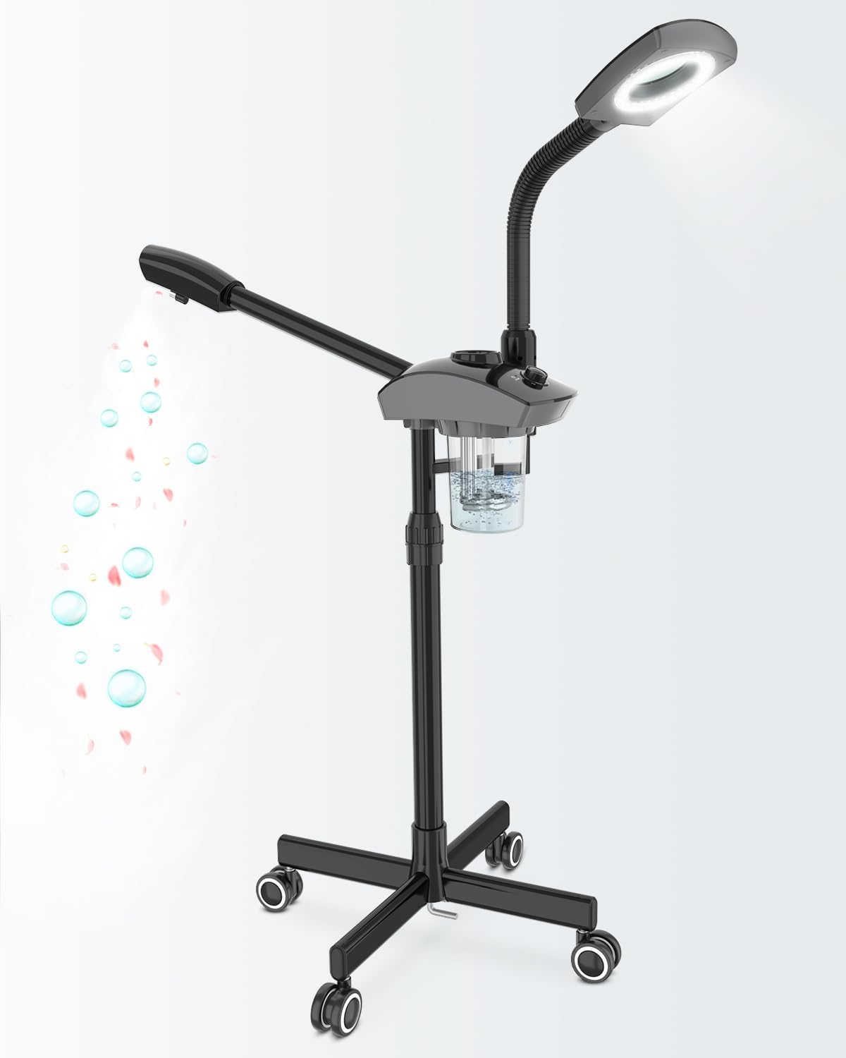 Facial Steamer & 5X Magnifying Lamp Combo, Professional Esthetician Equipment: Adjustable Nano Mist, Deep Pore Cleansing, Blackhead Remover, Acne Treatment Ozone Steamer (JY-201B)