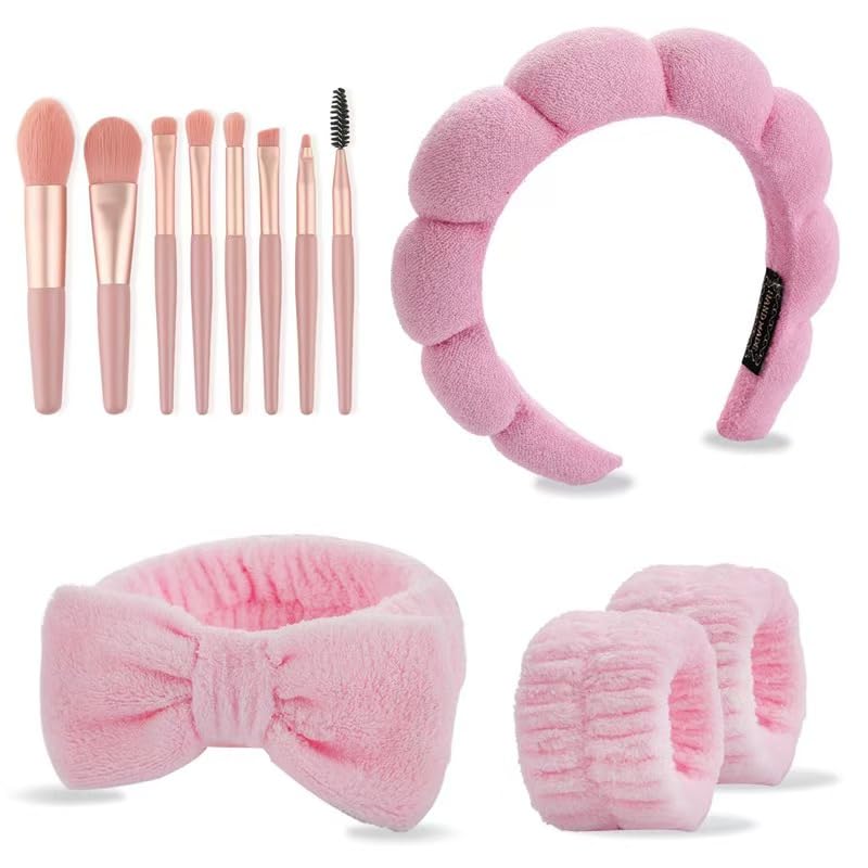 CAZYTOYZ Sponge Spa Headbands for Women Wristband Set Puffy Makeup Brush Headband Set for Washing Face Soft Towel Skin Care Head Band Cute Hair Band Shower