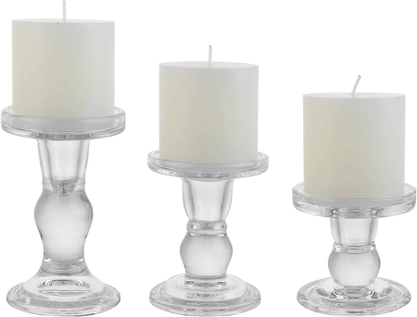3-Piece Set of Glass Candlestick, Crystal Candlestick Holder Holder and Conical Candle, Christmas Candle Holder Decoration, Family Living Room Wedding Candle Holder (Clear)
