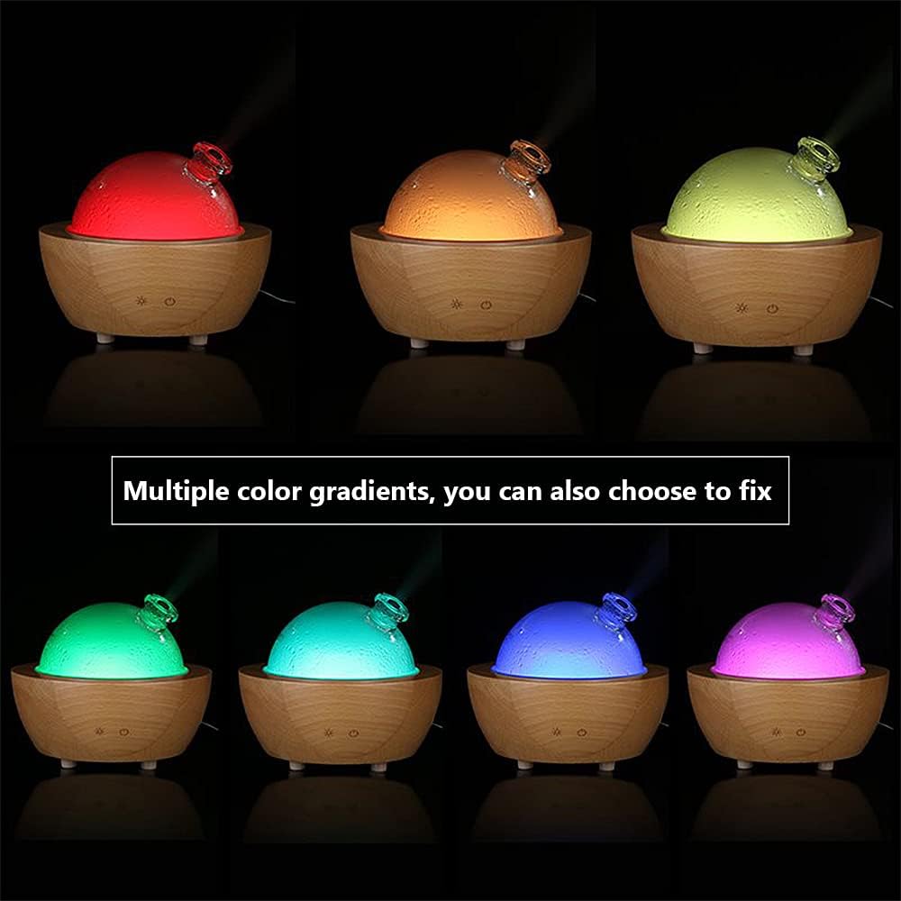 Glass Aromatherapy Essential Oil Diffuser, 200ml Natural Wood Base, Desktop Ultrasonic Aroma Diffuse Essential Oil Humidifier,LED Light Available in 7 Colors, Suitable for Home Office Bedroom