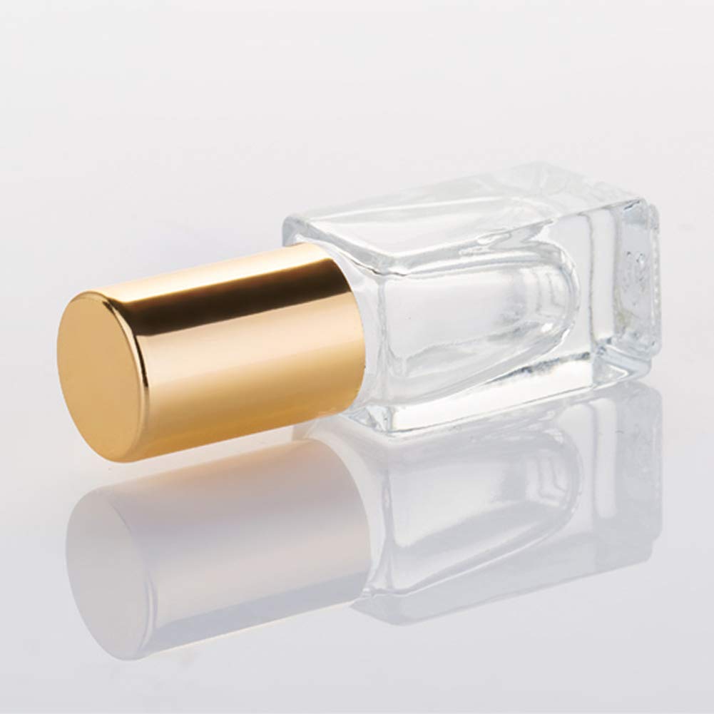 3ml Square Glass Roller Bottle For Essential Oils,Mini Glass Bottles With Stainless Steel Roller Balls,Gold Aluminum Caps Portable Roll-On Vial Aromatherapy Perfume Container-10 Pack