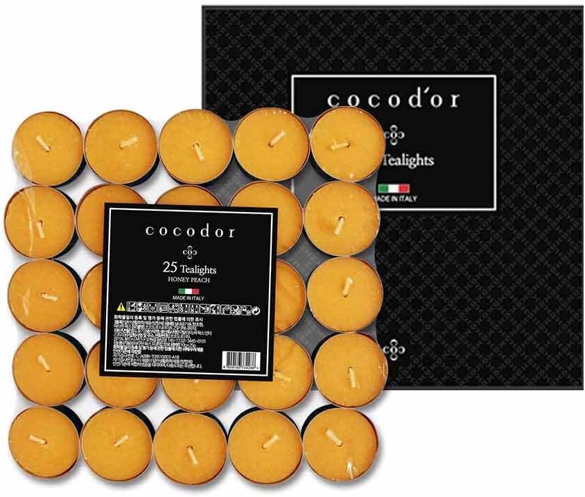 COCODOR Scented Tealight Candles/Honey Peach / 25 Pack / 4-5 Hour Extended Burn Time/Made in Italy, Cotton Wick, Scented Home Deco, Fragrance, Mother's Day