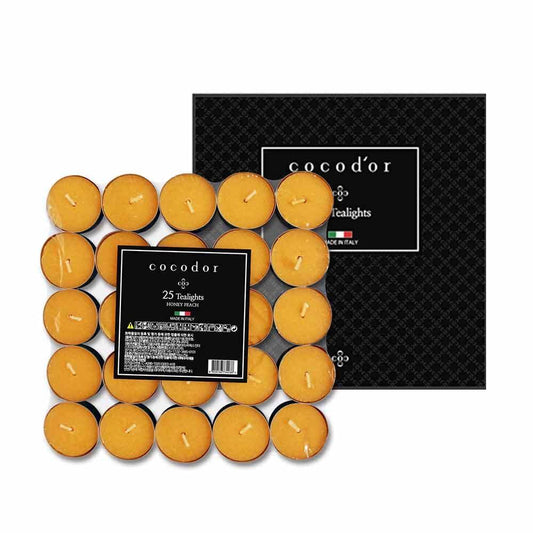 COCODOR Scented Tealight Candles/Honey Peach / 25 Pack / 4-5 Hour Extended Burn Time/Made in Italy, Cotton Wick, Scented Home