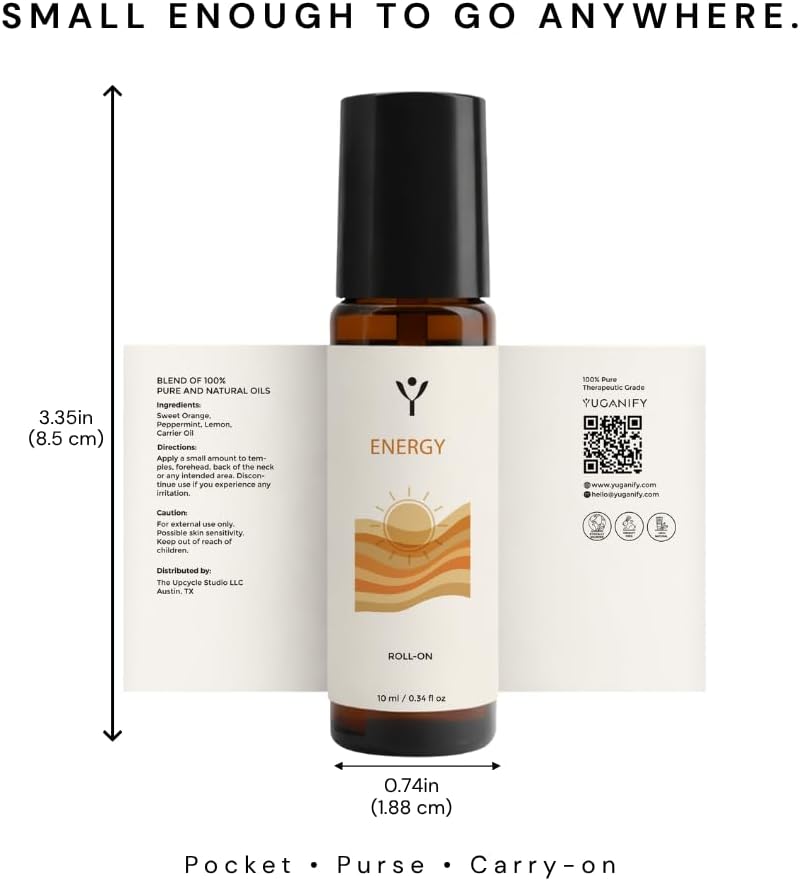 Peppermint Essential Oil Roll On for Energy &amp; Focus – Aromatherapy Roller with Sweet Orange &amp; Lemon – Pre-Diluted Peppermint Oil Roller for Pulse Points, 10 ml