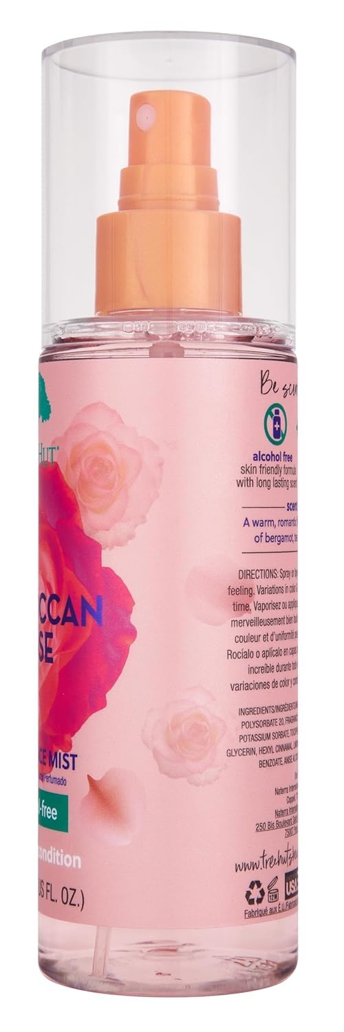 Tree Hut Moroccan Rose Hair & Body Mist, Hydrating & Alcohol-Free Body Spray, Fragrance with Bergamot, Tea Rose & Amber Notes, Alcohol-Free Formula, 6 Fl Oz.