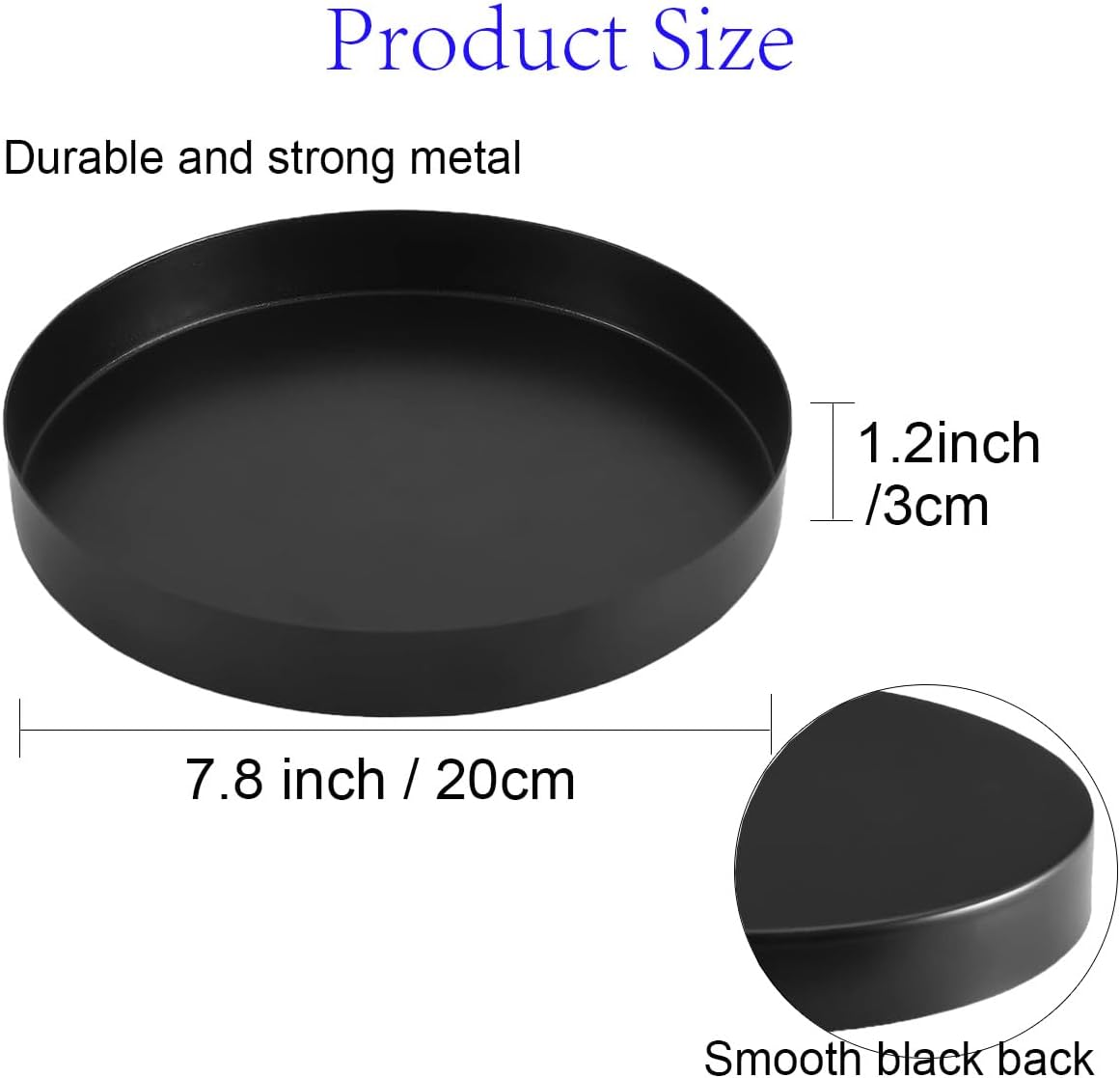 Black Round Metal Candle Holder Tray, Decorative Serving Tray for Modern Farmhouse Home Decorations (7.8")
