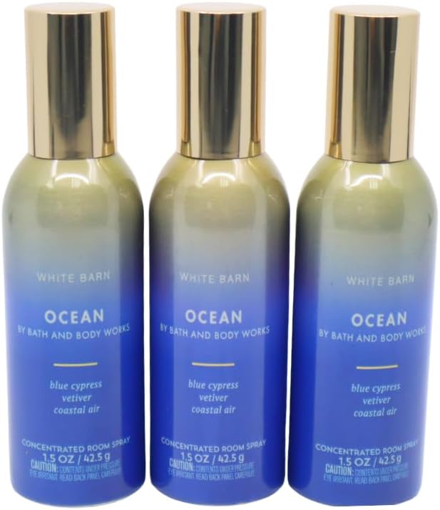 Bath & Body Works OCEAN Concentrated Room Spray Gift Set with a Blue Bow for Holiday 1.5 oz – Pack of 3