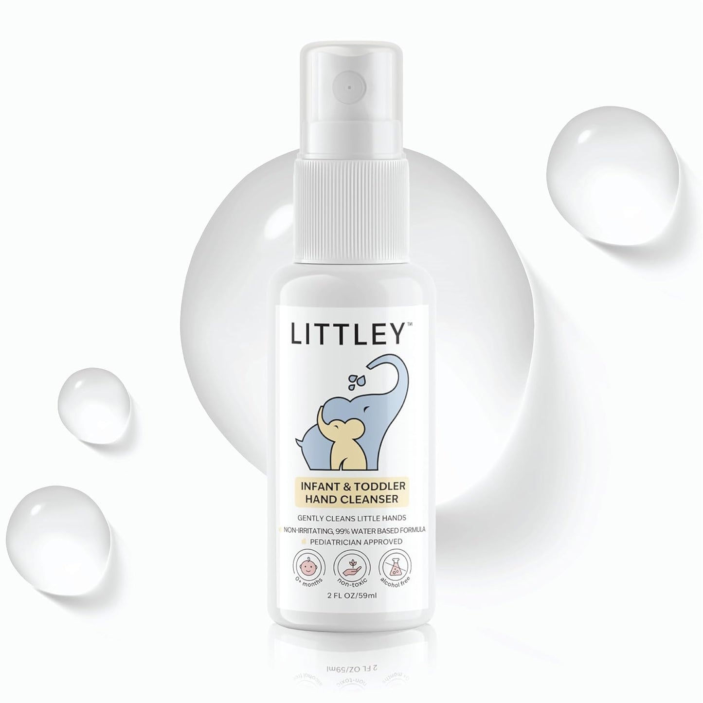 Littley Infant & Toddler Hand Cleanser | Alcohol-Free HOCl Spray for Delicate Skin | Fragrance-Free Formula | Gentle & Convenient Hand Mist | Portable Travel Size | 2 oz