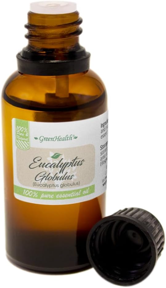 GreenHealth Eucalyptus Essential Oil – 1 fl oz (30 ml) Amber Glass Bottle w/Euro Dropper – 100% Pure Essential Oil