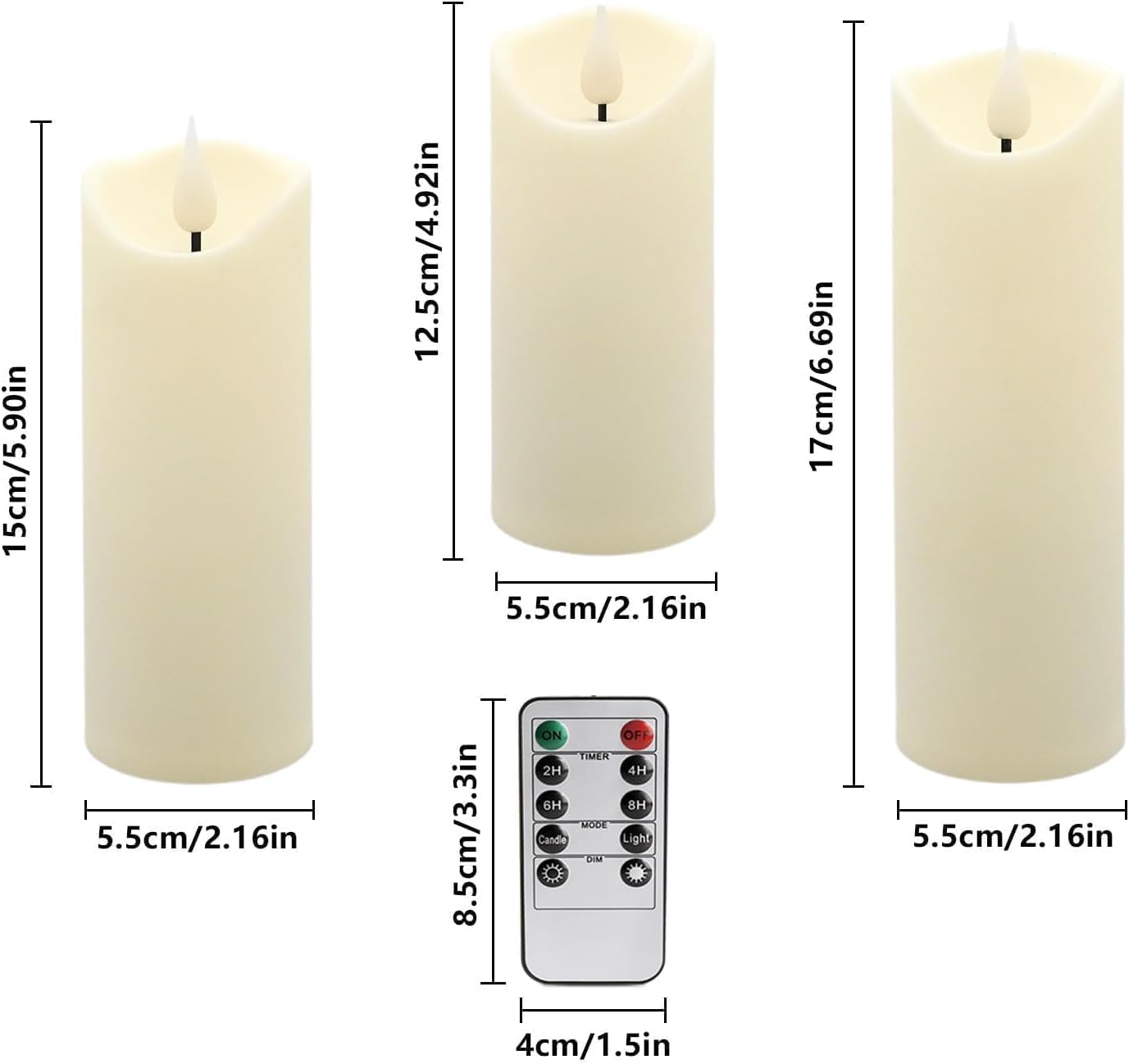 24 Pack Flameless LED Pillar Candles with Remote - Battery Operated Ivory Candles, Waterproof, 3 Sizes for Wedding Centerpieces, Christmas Decor, Home Party, Tabletop Lighting