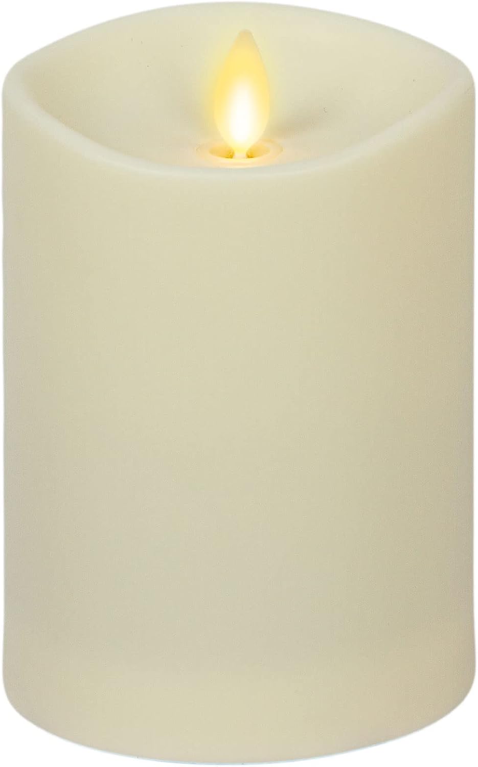 Luminara Outdoor Flameless LED Ivory Candle Melted Edge 3.75" x 5" Real Moving Flame Battery Operated Timer Plastic Weather-Resistant