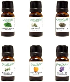 GreenHealth Top 6 Essential Oil Gift Set – 100% Pure Therapeutic Grade – Lavender, Tea Tree, Eucalyptus, Lemongrass, Sweet Orange, Peppermint – Aromatherapy & Diffuser Oils 6x10ml