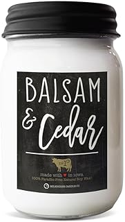 Milkhouse Candle Company Balsam & Cedar Soy Candle - Fresh Balsam | Soft Cedar | Red Apple -13 oz Mason Jar with Lid, 65+ Hour Burn Time, Made in the USA