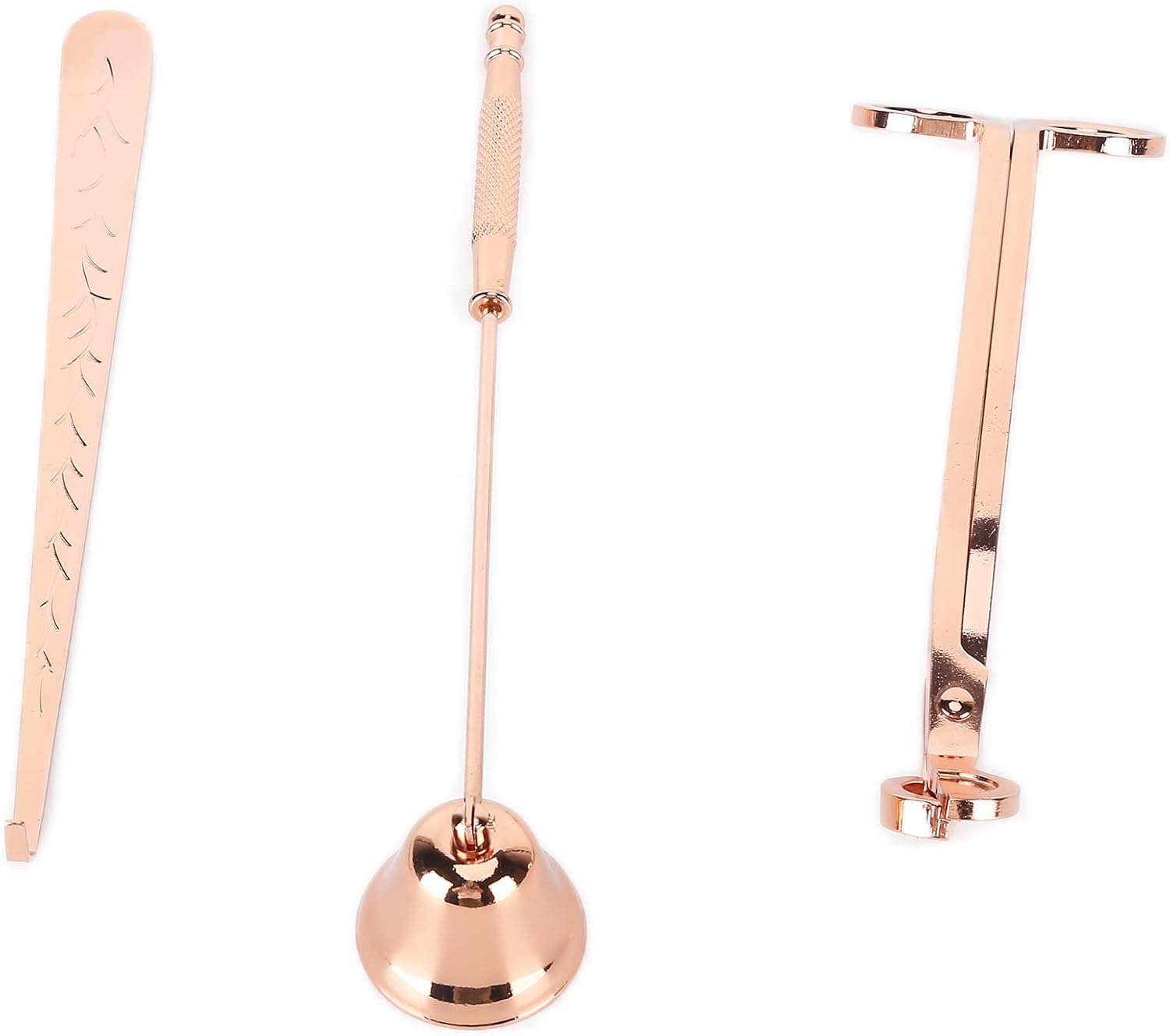 POCREATION 3PCS Candle Accessory Set, Stainless Steel Wick Trimmer Snuffer Dipper, Elegant Carving for Home Decoration and Candle Lovers (Rose Gold)
