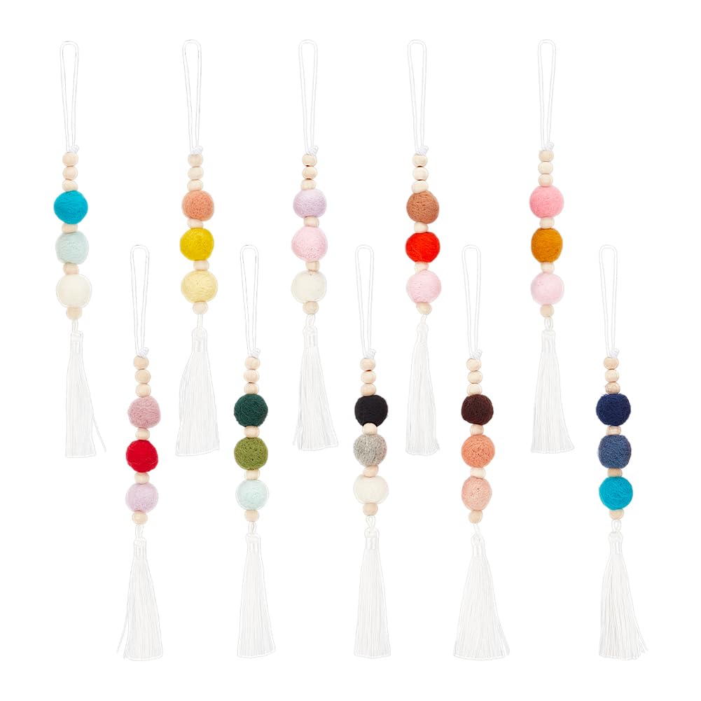 10Pcs Felt Ball Car Diffuser Aromatherapy Essential Oil Car Vent Clip Diffuser Felt Wooden Bead Bohemian Tassels Car Hanging
