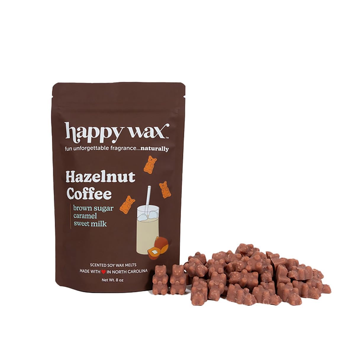 Happy Wax Hazelnut Coffee Scented Bear Wax Melts - Natural Strong - Infused with Essential Oils - Non Toxic & Pet Safe - (8