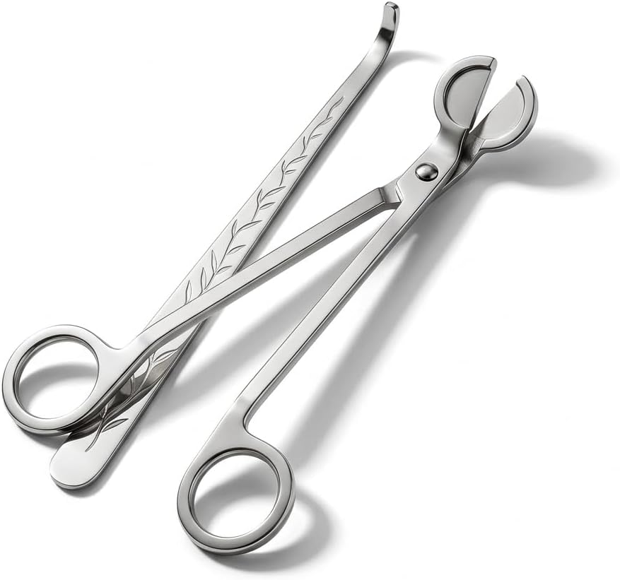 Candle Wick Trimmer and Snuffer Set, 7.9 inch Wick Scissors and Dipper Hook, 2-Piece Candle Accessory Kit, Copper Nickel Plated