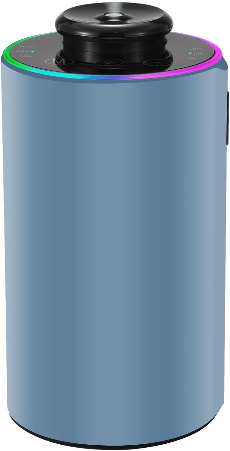 Waterless Essential Oil Diffuser with 8 Color LED Night Light, 3 Mist Levels & Timers, Portable Rechargeable Aromatherapy Diffuser for Home Car Room Studio Office, Metal (Blue)