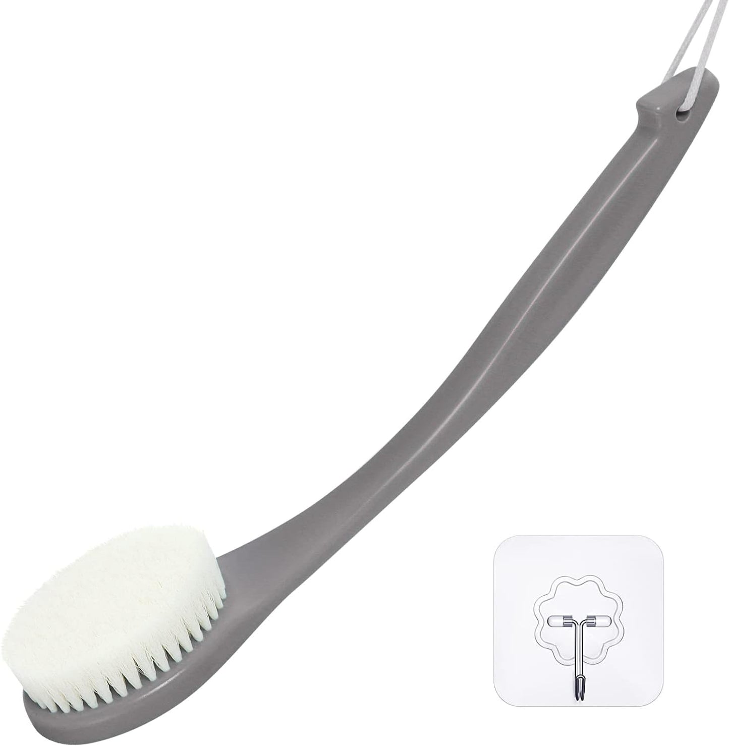 VANZAVANZU Exfoliating Shower Brush Back Scrubbers for Use in Shower, Plastic Bath Brush Long Handle for Shower with Moderate Bristles, Dry or Wet Back Brush for Shower Men Women-Grey
