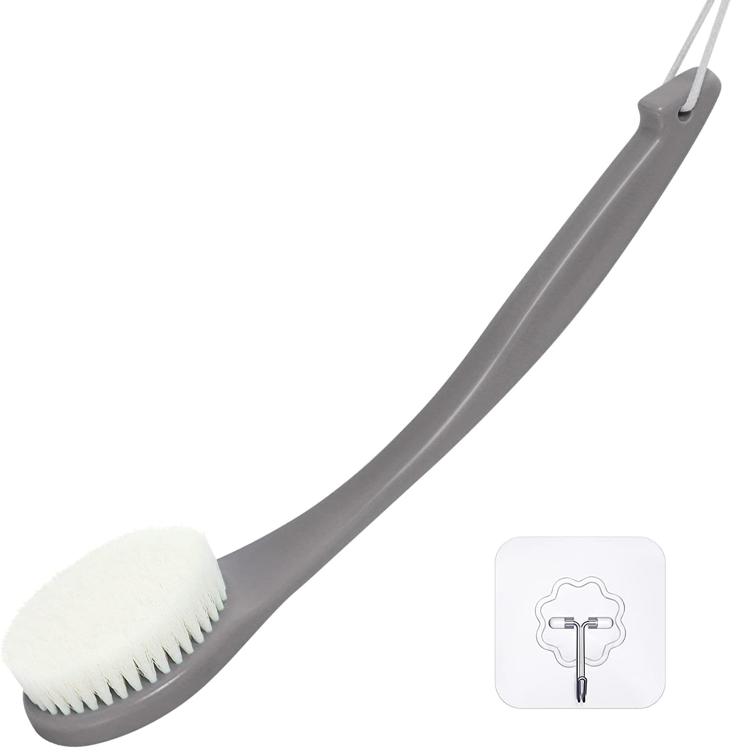 VANZAVANZU Exfoliating Shower Brush Back Scrubbers for Use in Shower, Plastic Bath Brush Long Handle for Shower with Moderate Bristles, Dry or Wet Back Brush for Shower Men Women-Grey