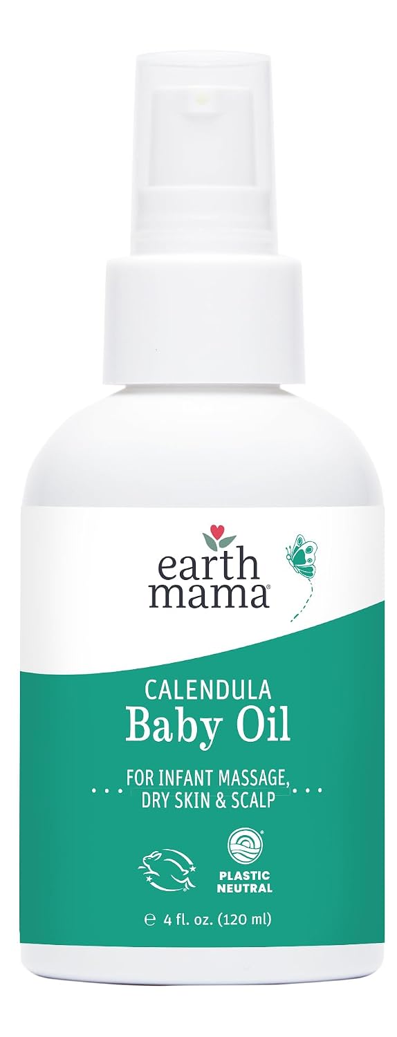 Earth Mama Calendula Baby Oil - Body and Massage Oil for Newborns and Infants - 4 fl oz - Fragrance-Free - Dry Skin & Scalp