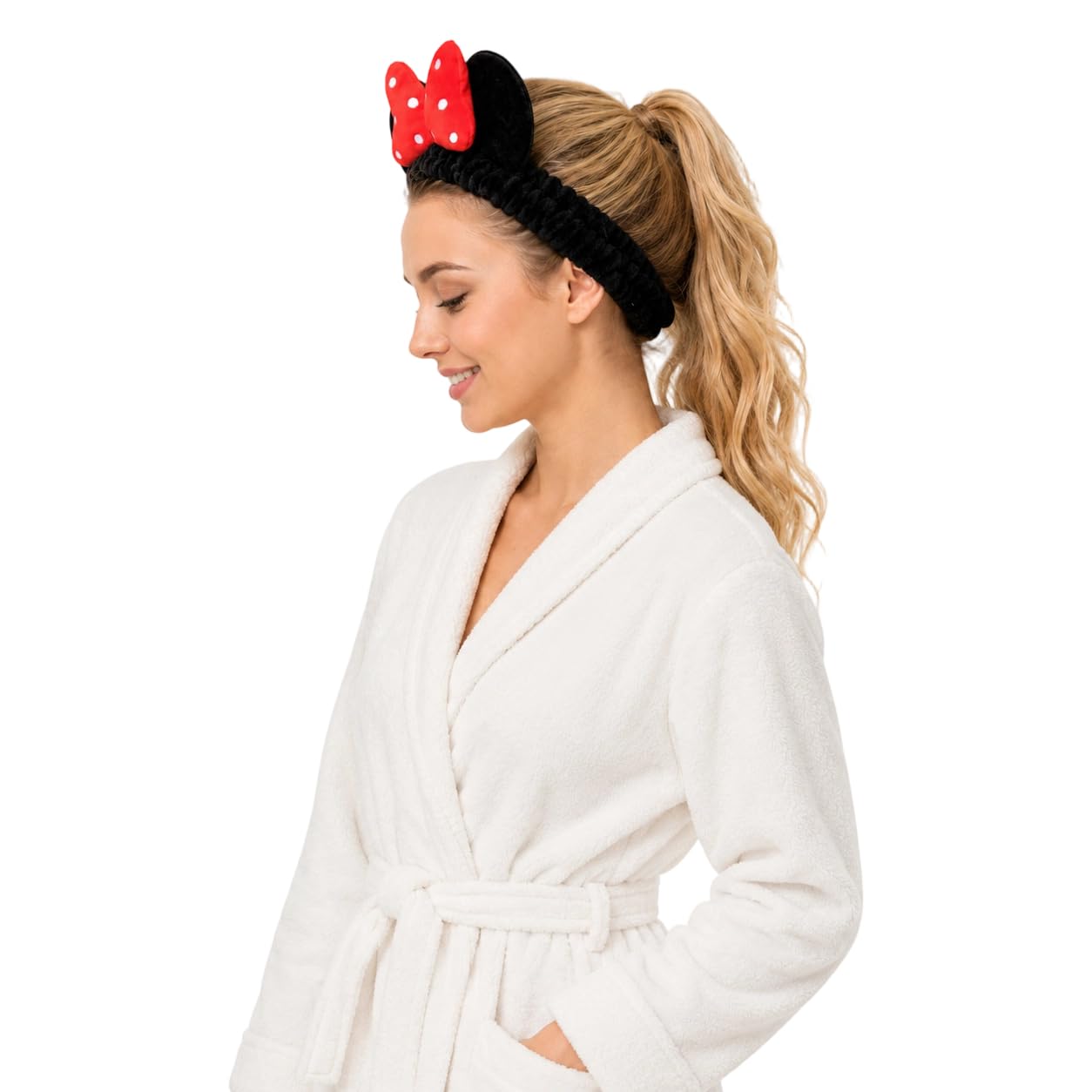 Mouse Ears Facial Spa Headbands, Coral Fleece Wash Face Hair Band, Velvet Bow Shower Hair Band for Girls Women Make up Hair Accessories