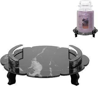 Beautyflier Scented Holder Tray, Pedestal Stand for Yankee Classic 22oz Large Jar Single Wick Candle, Decorative Marble Pattern Acrylic Plate, Holder ONLY (Black)