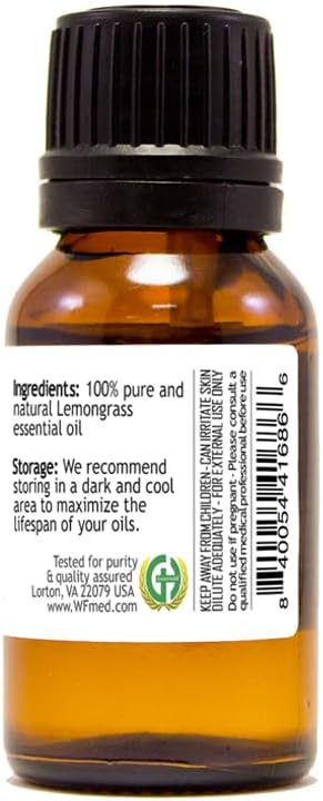 GreenHealth Lemongrass - 1/2 fl oz (15 ml) Glass Bottle - 100% Pure Essential Oil