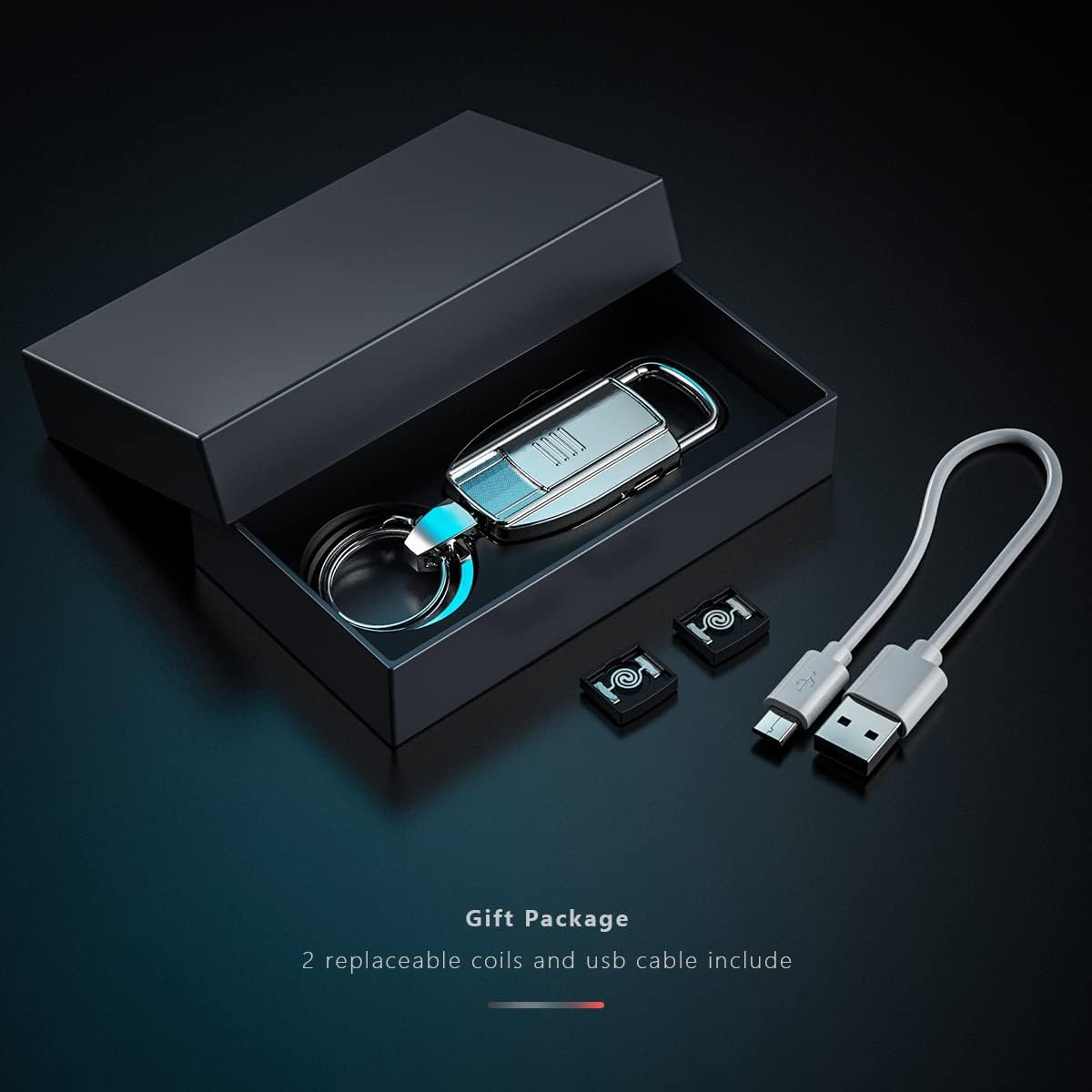 Electric USB Keychain Lighter Silver (Free 2 Tungsten Coil)